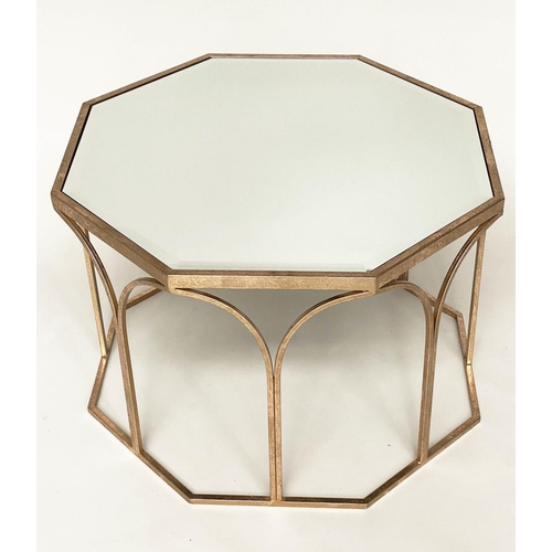 119 - OCCASIONAL/LAMP TABLE, octagonal gilt metal with bevelled mirror top, 74cm W x 51cm H.