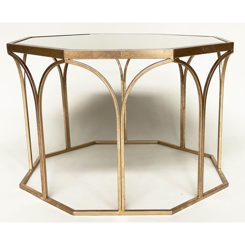 119 - OCCASIONAL/LAMP TABLE, octagonal gilt metal with bevelled mirror top, 74cm W x 51cm H.