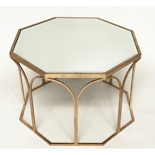 119 - OCCASIONAL/LAMP TABLE, octagonal gilt metal with bevelled mirror top, 74cm W x 51cm H.