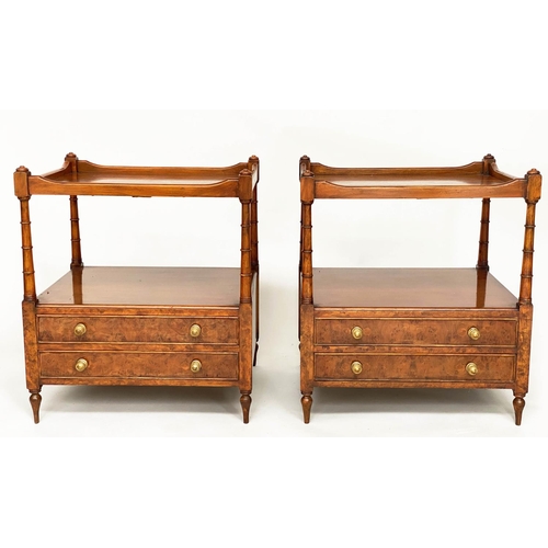 126 - LAMP TABLES, a pair, George III design figured walnut each galleried with two drawers and undertier,... 