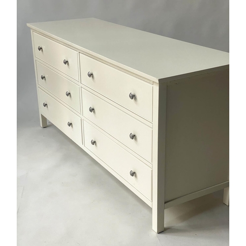 137 - LOW CHEST, 73cm H x 152cm x 49cm, white lacquered of six drawers, with silvered handles and stile su... 