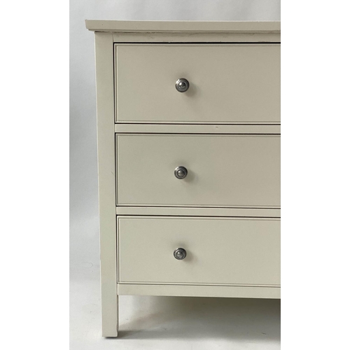 137 - LOW CHEST, 73cm H x 152cm x 49cm, white lacquered of six drawers, with silvered handles and stile su... 