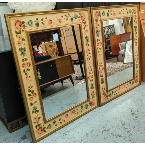 235 - WALL MIRRORS, a pair, 95cm x 125cm, floral painted frames from India Jane. (2)