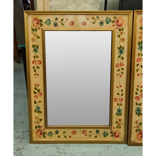 235 - WALL MIRRORS, a pair, 95cm x 125cm, floral painted frames from India Jane. (2)