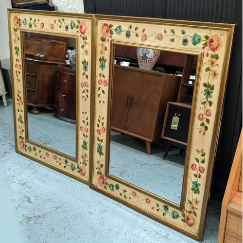 235 - WALL MIRRORS, a pair, 95cm x 125cm, floral painted frames from India Jane. (2)