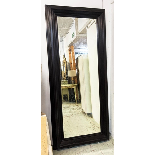 236 - WALL MIRROR, 230cm H x 100cm, black framed with bevelled plate.