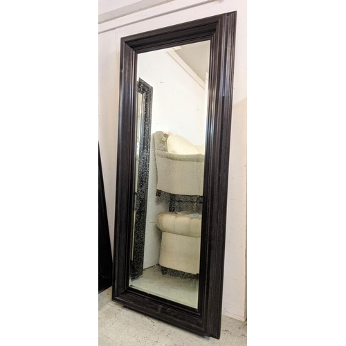 237 - WALL MIRROR, 230cm H x 100cm, black framed with bevelled plate.