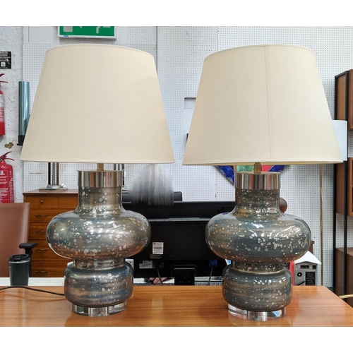 246 - TABLE LAMPS, a pair, 75cm H, silvered finish, with shades. (2)