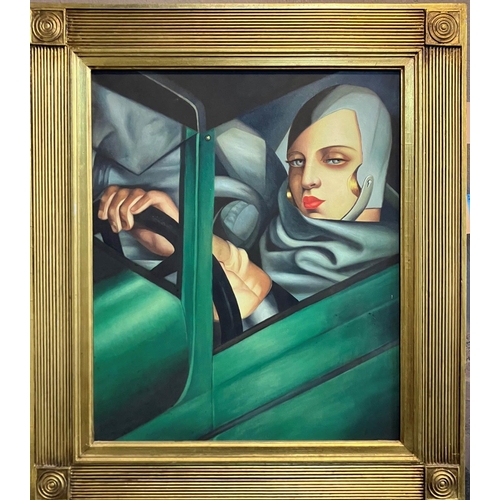 265 - AFTER TAMARA DE LEMPICKA, 'Tamara in Green, Bugatti', oil on canvas, 59cm x 49cm., framed.