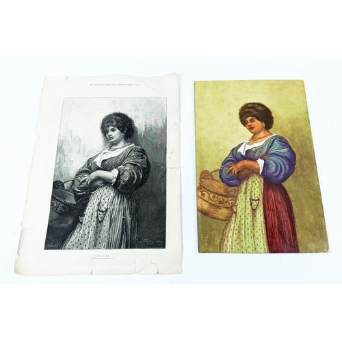 30 - CERAMIC PLAQUE, hand painted portrait of Catarina in colour from Luke Fildes ARA original 1880 etchi... 