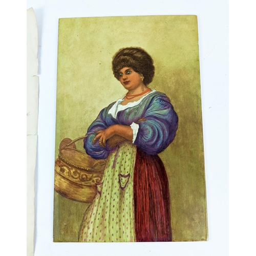 30 - CERAMIC PLAQUE, hand painted portrait of Catarina in colour from Luke Fildes ARA original 1880 etchi... 