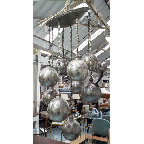 303 - TURKISH CEILING LIGHT, 140cm drop approx, nine branch.