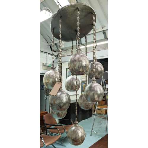 303 - TURKISH CEILING LIGHT, 140cm drop approx, nine branch.