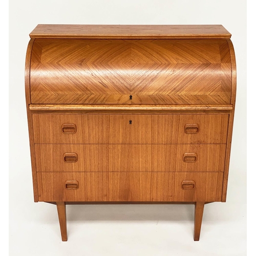 320 - EGON OSTERGAARD BUREAU, mid 20th century Swedish by teak cylinder, pull out writing surface and thre... 