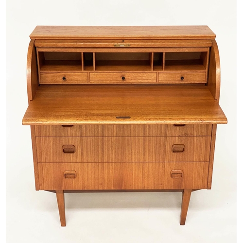 320 - EGON OSTERGAARD BUREAU, mid 20th century Swedish by teak cylinder, pull out writing surface and thre... 