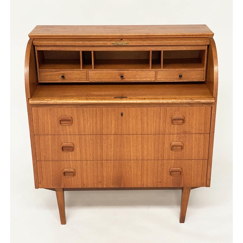 320 - EGON OSTERGAARD BUREAU, mid 20th century Swedish by teak cylinder, pull out writing surface and thre... 