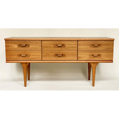 321 - AUSTIN SUITE LOW CHEST, 1970s Danish style teak with six drawers by, 152cm W x 42cm D x 70cm H.