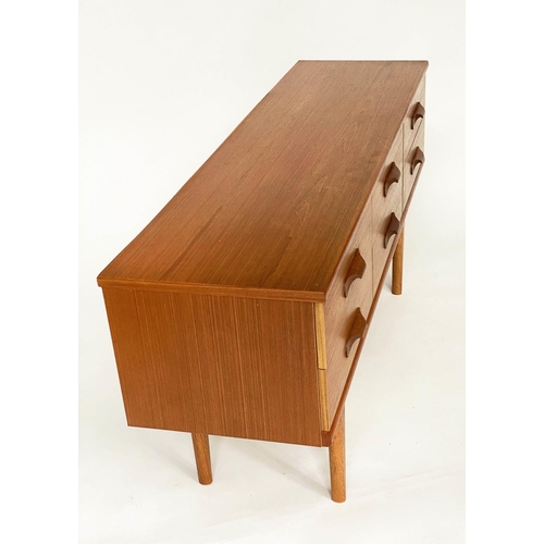 321 - AUSTIN SUITE LOW CHEST, 1970s Danish style teak with six drawers by, 152cm W x 42cm D x 70cm H.