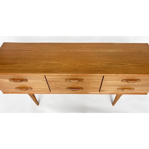 321 - AUSTIN SUITE LOW CHEST, 1970s Danish style teak with six drawers by, 152cm W x 42cm D x 70cm H.