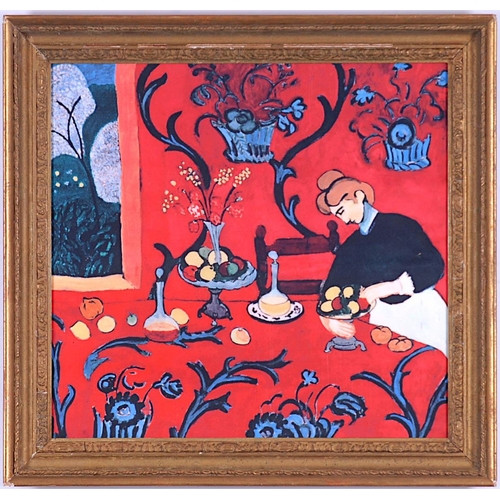 79 - AFTER HENRI MATISSE, The Red Room, print on silk scarf, 50cm x 52cm.