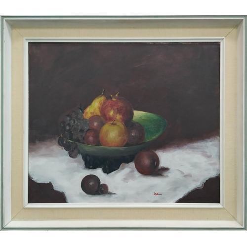 85 - P MATTHEWS, still life with fruit, 20th century, 49cm x 60cm.