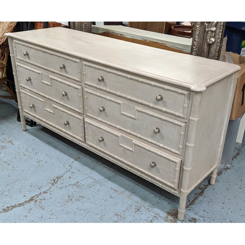 308 - CHEST OF DRAWERS, 171cm x 57cm x 85cm, Regency style, faux bamboo, grey painted, six drawers.