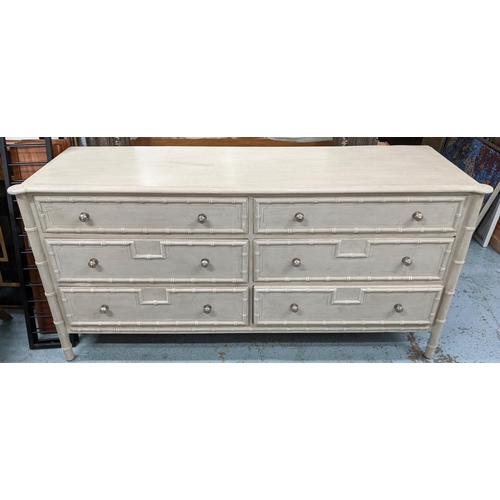 308 - CHEST OF DRAWERS, 171cm x 57cm x 85cm, Regency style, faux bamboo, grey painted, six drawers.