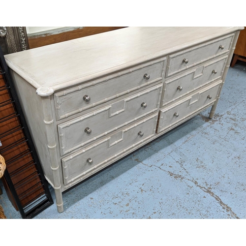 308 - CHEST OF DRAWERS, 171cm x 57cm x 85cm, Regency style, faux bamboo, grey painted, six drawers.