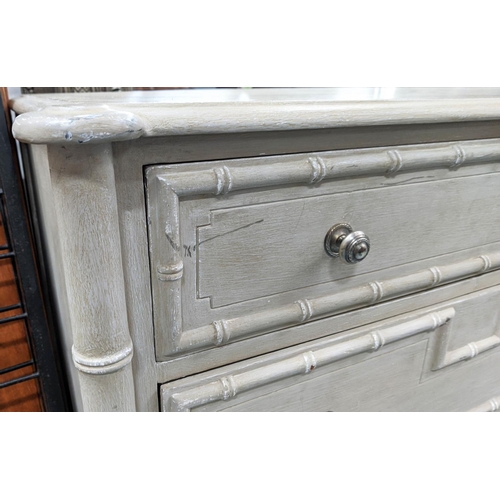 308 - CHEST OF DRAWERS, 171cm x 57cm x 85cm, Regency style, faux bamboo, grey painted, six drawers.