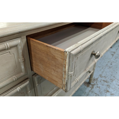 308 - CHEST OF DRAWERS, 171cm x 57cm x 85cm, Regency style, faux bamboo, grey painted, six drawers.