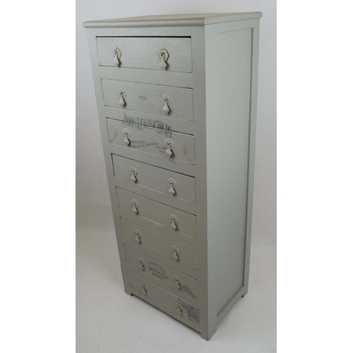 311 - CHILDREN'S DRESSING CHEST, eight drawers painted grey with John Lewis insignia, 128cm H x 52cm x 36c... 