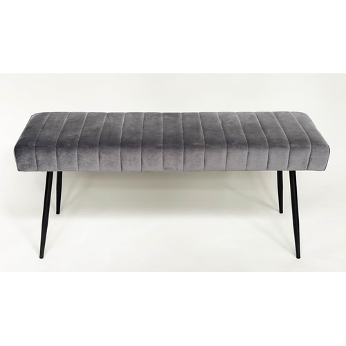 315 - WINDOW SEAT, rectangular chanelled grey velvet on slender tapering suports, 120cm W x 38cm D x 50cm ... 