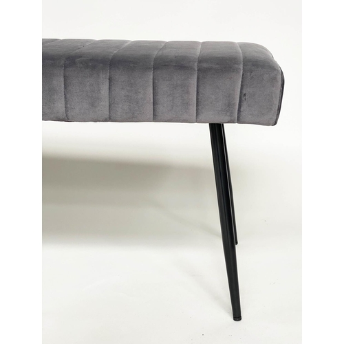 315 - WINDOW SEAT, rectangular chanelled grey velvet on slender tapering suports, 120cm W x 38cm D x 50cm ... 