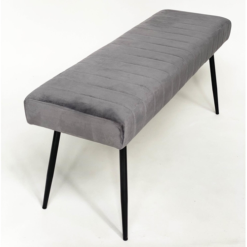 315 - WINDOW SEAT, rectangular chanelled grey velvet on slender tapering suports, 120cm W x 38cm D x 50cm ... 