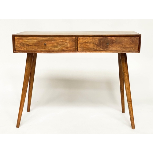 316 - WRITING TABLE, 1970s Danish style teak with two frieze drawers and splay supports, 102cm W x 41cm D ... 