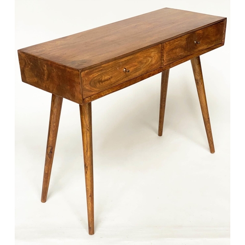 316 - WRITING TABLE, 1970s Danish style teak with two frieze drawers and splay supports, 102cm W x 41cm D ... 