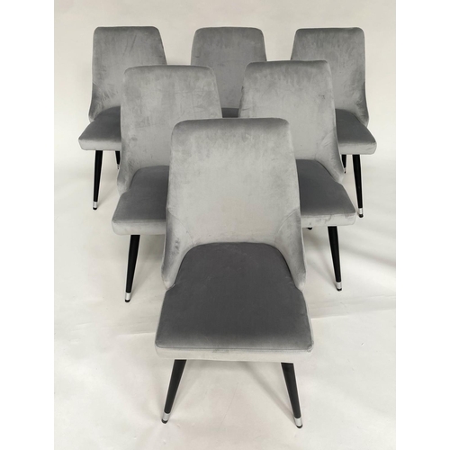 319 - DINING CHAIRS, a set of six, grey velvet with rounded buttoned backs. (6)