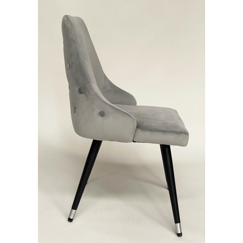 319 - DINING CHAIRS, a set of six, grey velvet with rounded buttoned backs. (6)