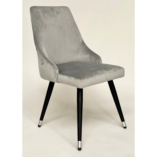 319 - DINING CHAIRS, a set of six, grey velvet with rounded buttoned backs. (6)