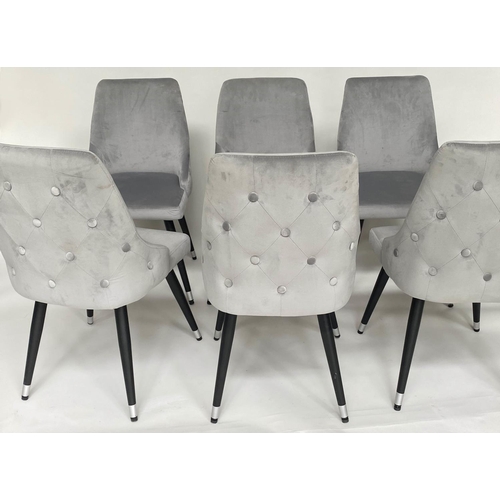 319 - DINING CHAIRS, a set of six, grey velvet with rounded buttoned backs. (6)