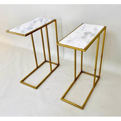 500 - MARTINI TABLES, a pair, gilt metal, inserted white marble top, 60cm x 46cm x 22cm. (2)