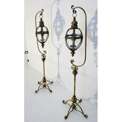 501 - FLOOR STANDING LANTERNS, gilt metal, regency style, 163cm x 35cm x 30cm.