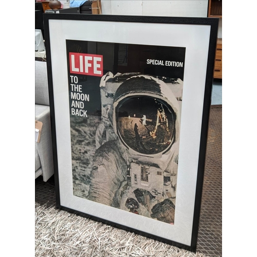 56 - REPRODUCTION PRINT, of life magazine cover 1969, Apollo 11 Moon landing, framed and glazed, 115cm x ... 