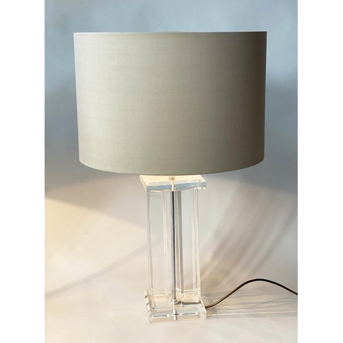 108 - PORTA ROMANA TABLE LAMPS, a pair, contemporary, each with four lucite columns and drum silk shades, ... 