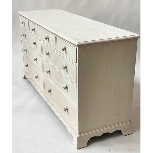 107 - LOW CHEST, 76cm H x 152cm x 47cm, George III design grey painted with nine drawers and splay bracket... 