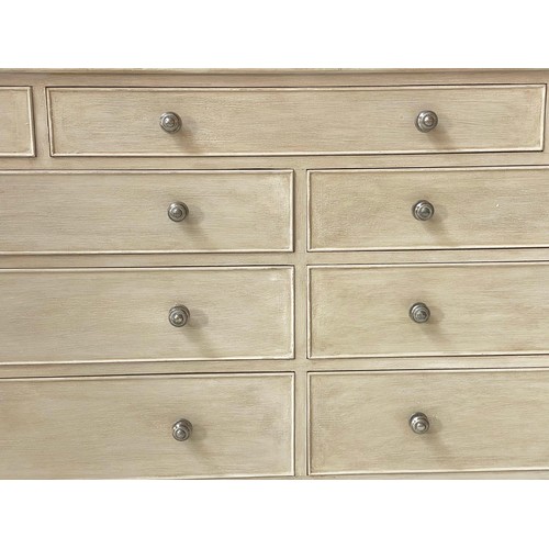 107 - LOW CHEST, 76cm H x 152cm x 47cm, George III design grey painted with nine drawers and splay bracket... 