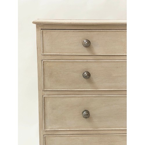 107 - LOW CHEST, 76cm H x 152cm x 47cm, George III design grey painted with nine drawers and splay bracket... 