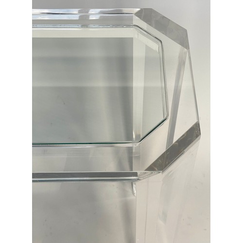 115 - CONSOLE TABLE, 1970s Lucite, rectangular with canted corners and glass, 81cm W x 82cm H x 36cm D.