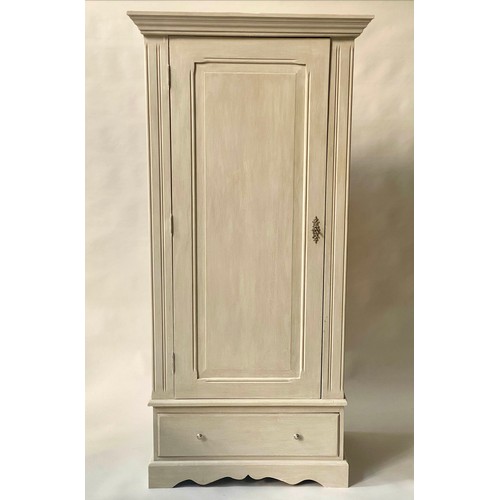 110 - ARMOIRE, 193cm H x 92cm x 62cm, French style grey painted with single panelled door enclosing hangin... 