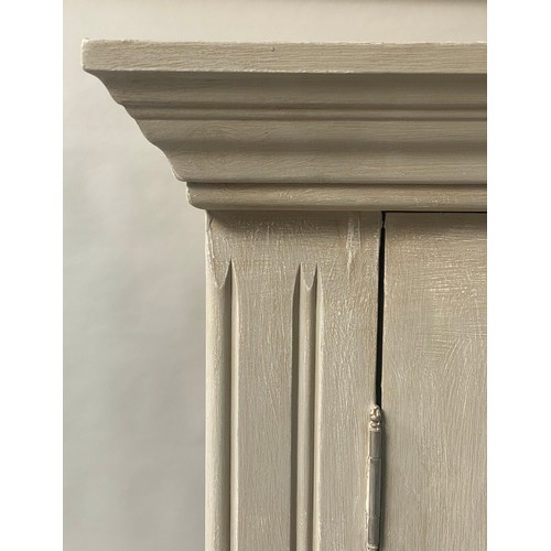 110 - ARMOIRE, 193cm H x 92cm x 62cm, French style grey painted with single panelled door enclosing hangin... 